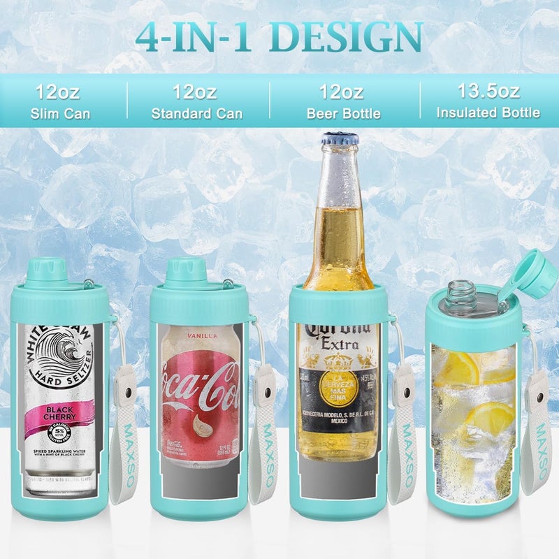 Max&So Sealed Can Cooler Fizz Lid Can Cover for 12 oz Regular, Slim Skinny Cans & As Thermal Bottle, 4-in-1 Insulated Vacuum Stainless Steel Carbonated Cold Drink Holder - Turquoise - Image 3